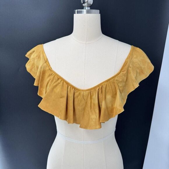 Blue Life Ruffle Off Shoulder Bikini Top Xs Yellow Flounce Tie Dye Flutter - Picture 2 of 6